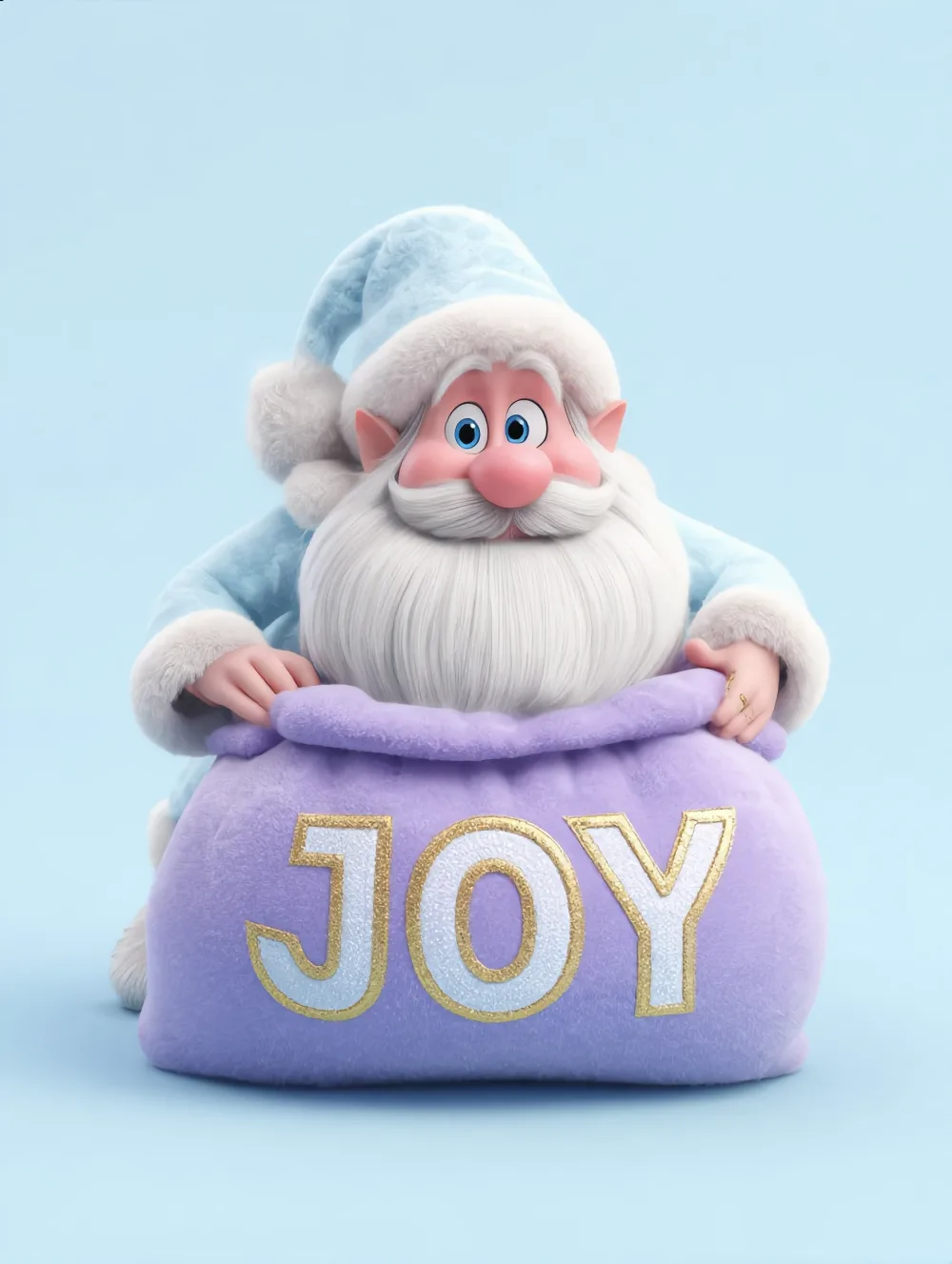 Santa peeking over his sack, Soft blue